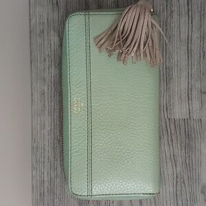 Fossil Light Green Leather Wallet with Tassel